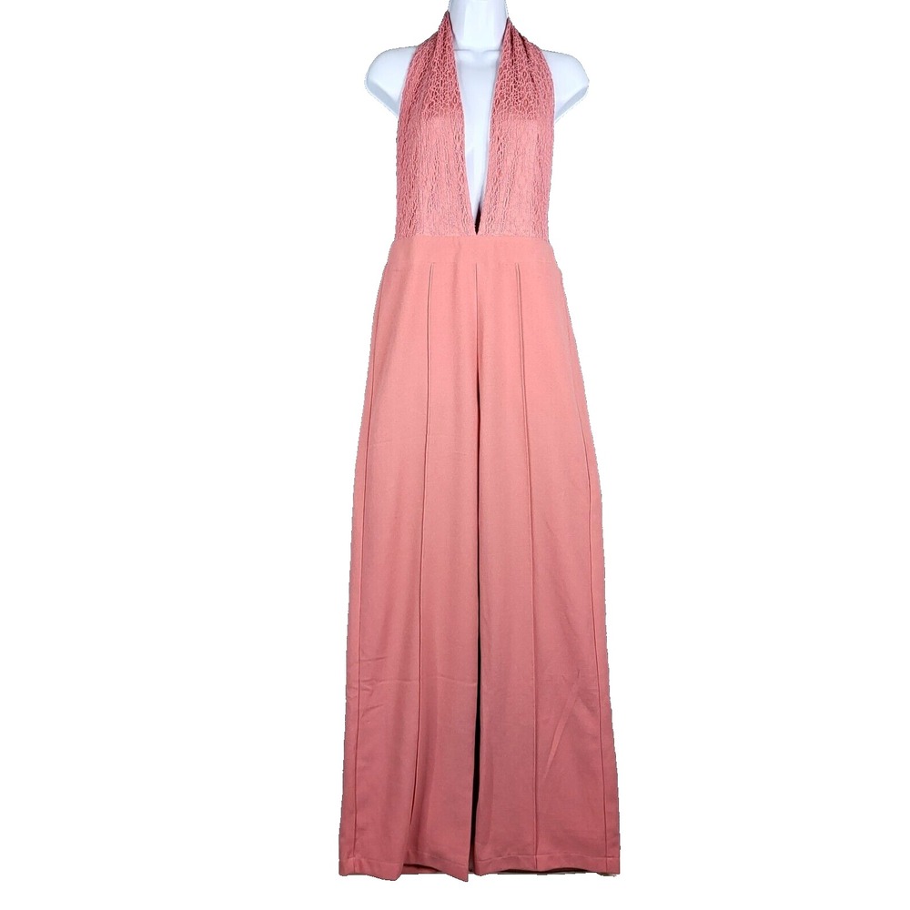 Lulu's Backless Peach Pink Lace top Jumpsuit Size M